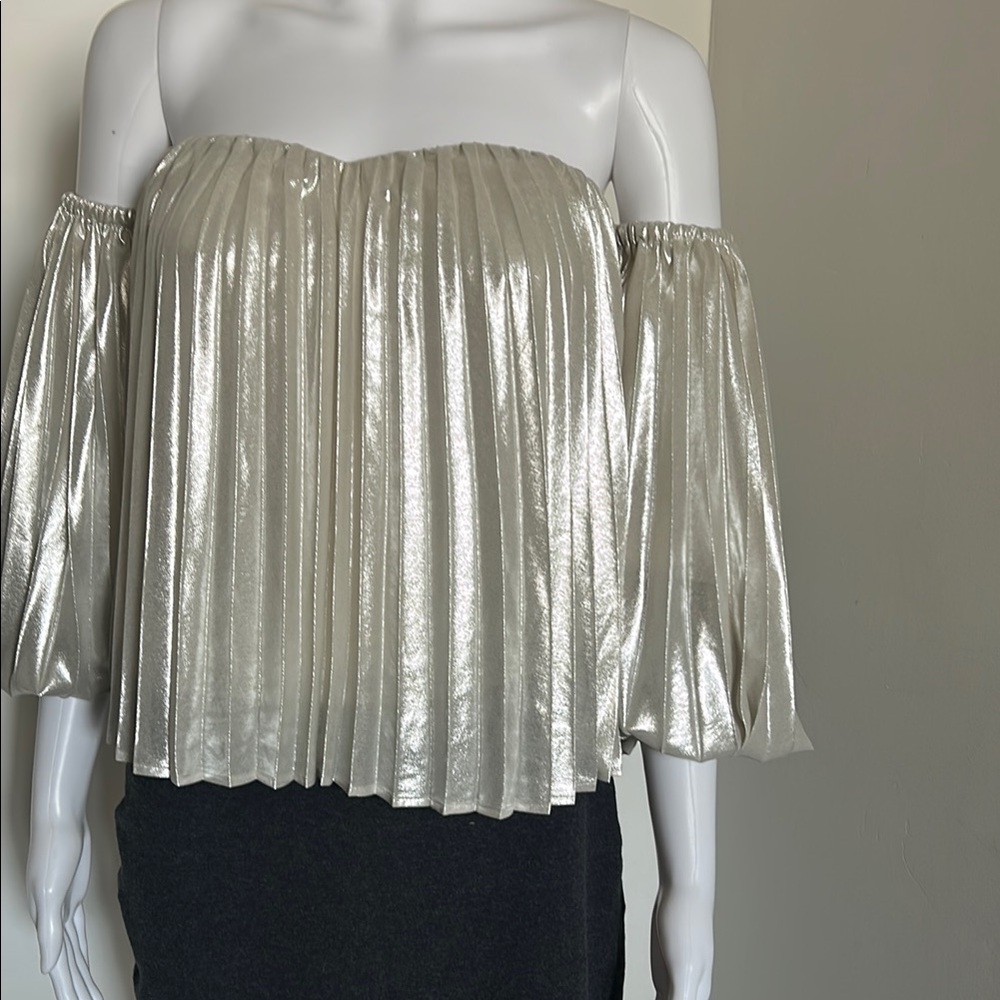 Express, Women’s Size M Metallic Pleated Elegant Off-Shoulder Ballon Top - Picture 4 of 7